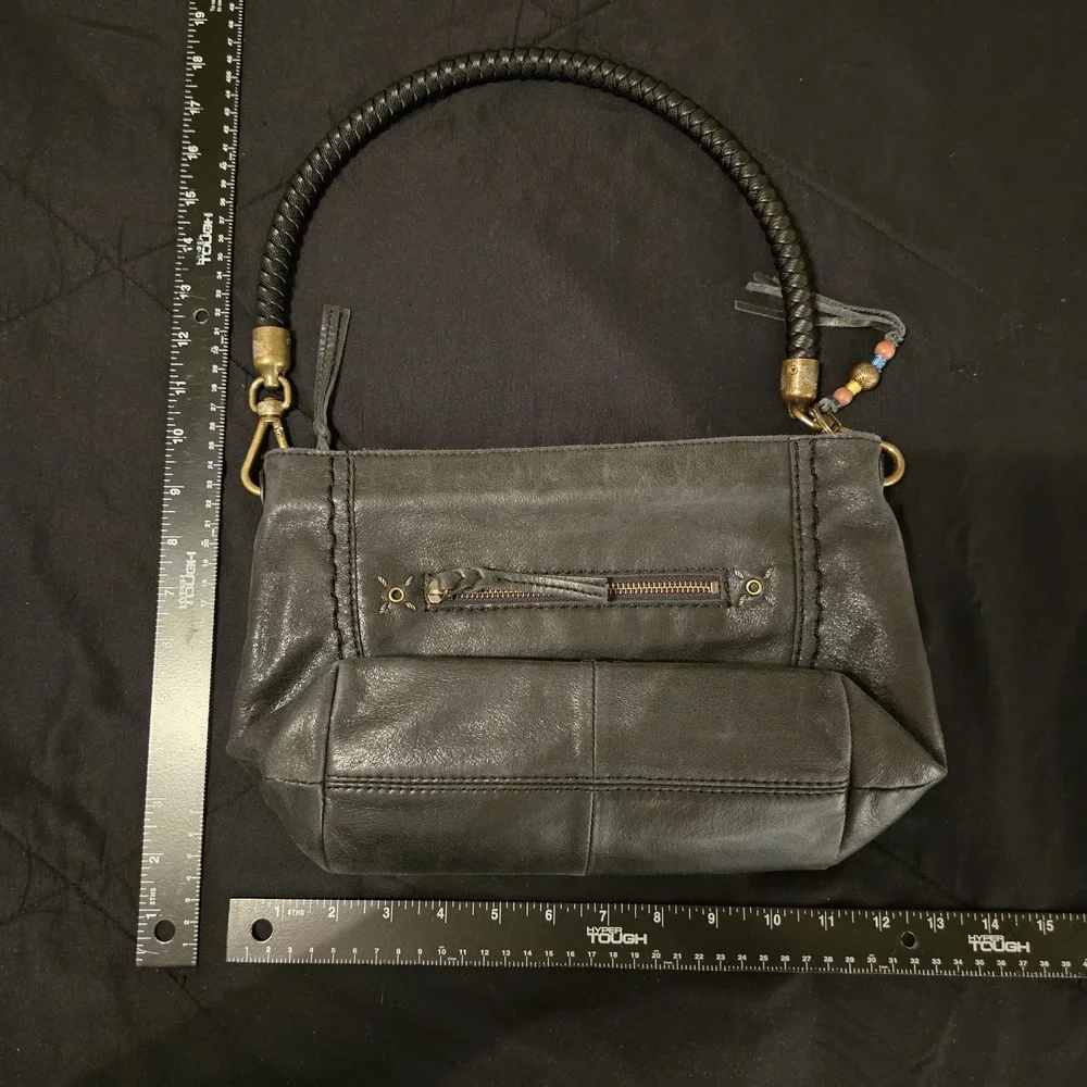 The Sak Indio Leather Hobo Shoulder Bag Womens‎ Medium Black Braided Boho Zip